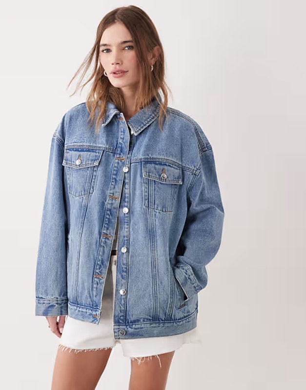 New Miss Selfridge Jean Jacket Women's Blue Denim Oversized Trucker Size L